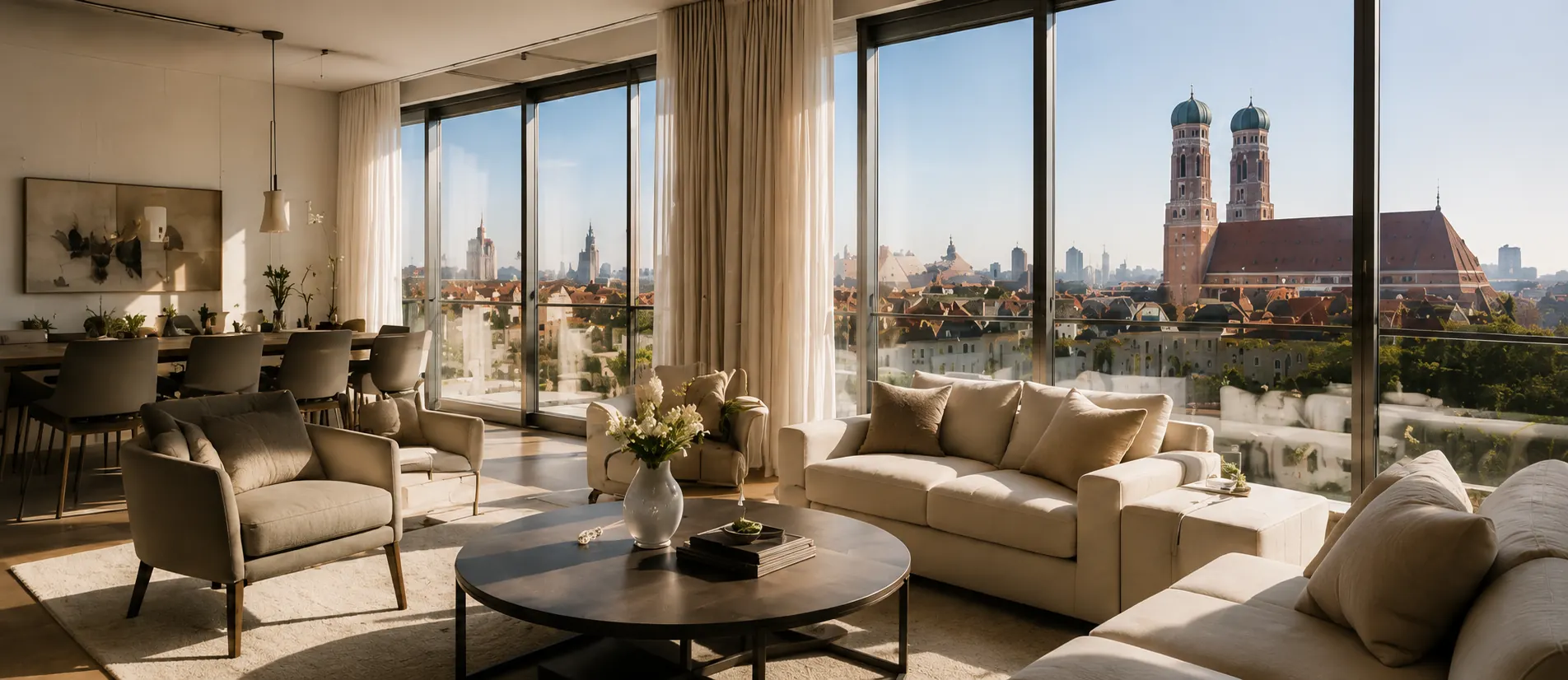 Elegantes Wohnzimmer mit Blick auf die Frauenkirche